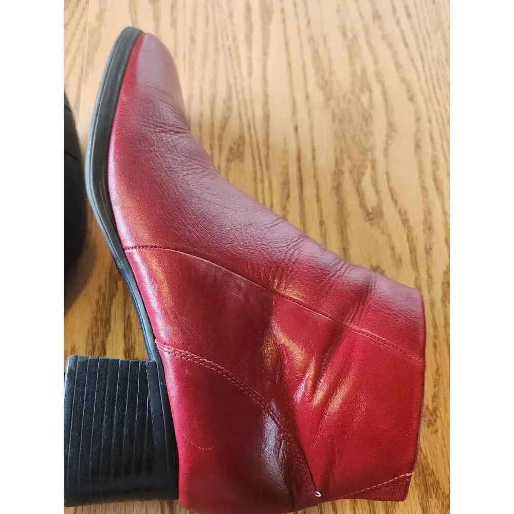 AJ Valenci Women's Red Leather Side-Zip Ankle Boots Round Toe